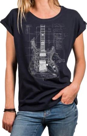 MAKAYA Print-Shirt Damen Gitarrenmotiv Gitarre Festival Outfit Rock Kurzarm Top (Schwarz, Blau, Grau, Grün, 34, 36, 38, 40, 42, 44, 46, 48, 50) große Größen