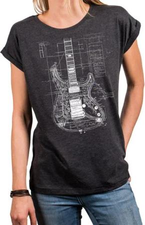 MAKAYA Print-Shirt Damen Gitarrenmotiv Gitarre Festival Outfit Rock Kurzarm Top (Schwarz, Blau, Grau, Grün, 34, 36, 38, 40, 42, 44, 46, 48, 50) große Größen