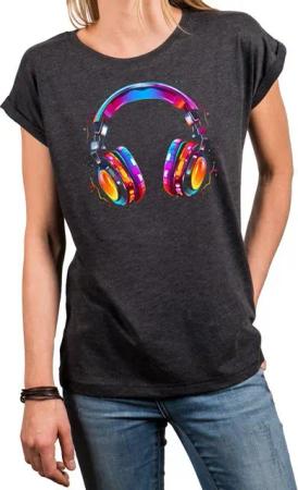 MAKAYA Print-Shirt Damen Top für Musik Fans Kopfhörer Design Hip Hop Outfit Mädchen (Schwarz, Blau, Grau, Grün, Weiß, 34, 36, 38, 40, 42, 44, 46, 48, 50) aus Baumwolle