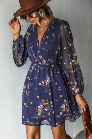 Blumendruck Chiffon Mini-Kleid in A-Form