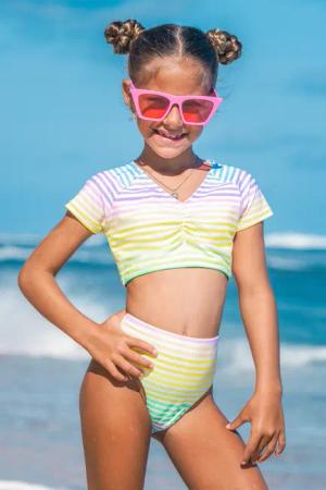 Kinderbademode Regenbogengestreifter Mädchen Bikini