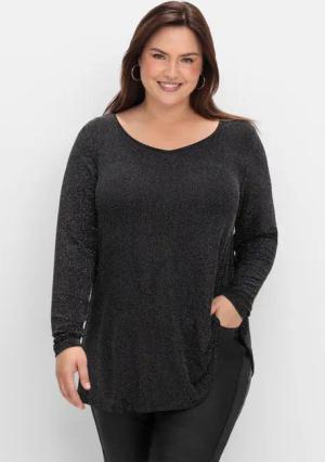 Sheego Langarmshirt mit Glitzereffekt, in A-Linie, schwarz, Gr.44/46
