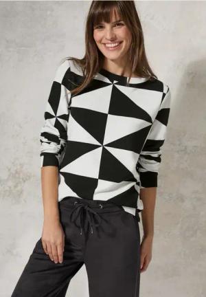 Cecil Damen Gemustertes Ottoman Shirt in Schwarz, Gr: M