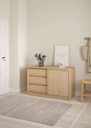 INOSIGN Sideboard "Naia Aufbewahrung, Schuhkommode, Stauraumkommode, Schuhschrank,", Kommode mit 1 Schiebetür und 3 Schubladen, Breite 119 cm, Höhe 76 cm