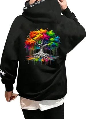RMK Kapuzenpullover Herren Hoodie Pullover Basic Pulli Baum Wurzel