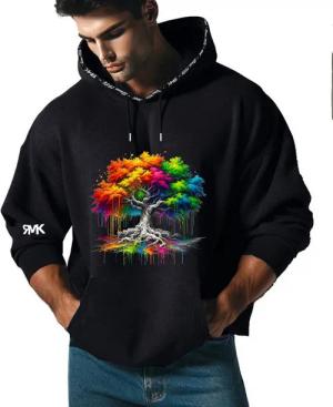 RMK Kapuzenpullover Herren Hoodie Pullover Basic Pulli Baum Wurzel