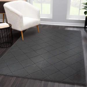 Carpet City Hochflor-Teppich "Moment", rechteckig, 31 mm Höhe, besonders weich, Kaninchen Fell Haptik, 3D-Effekt, Rauten, Wohnzimmer