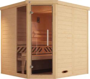 weka Sauna "Design-Sauna KEMI Eck 1", naturbelassenes Fichtenholz, Fensterelement, moderne Glastür