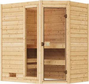 weka Sauna "Massivholzsauna VALIDA Eck 1", Blockbohlen, Fensterelement, moderne Glastür