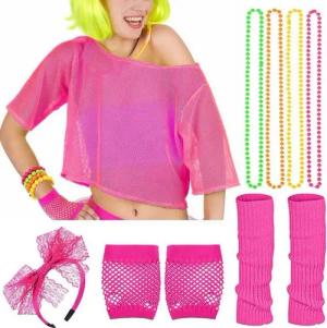 LuxusKollektion Hängedekoration Neon 80er Jahre Outfit Accessoires Set 10-teilig Neon Shirt Haarreif
