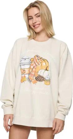 Worldclassca Sweatshirt Worldclassca Oversized Sweatshirt PUMPKIN Print Langarm Pullover Pulli PRINT PUMPKIN SPICE AND ALL THINGS NICE