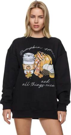 Worldclassca Sweatshirt Worldclassca Oversized Sweatshirt PUMPKIN Print Langarm Pullover Pulli PRINT PUMPKIN SPICE AND ALL THINGS NICE