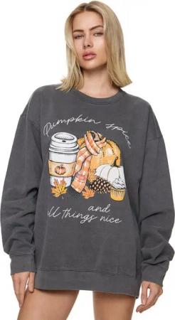 Worldclassca Sweatshirt Worldclassca Oversized Sweatshirt PUMPKIN Print Langarm Pullover Pulli PRINT PUMPKIN SPICE AND ALL THINGS NICE