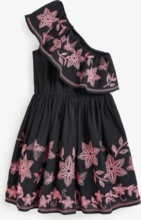 Next Sommerkleid Schulterfreies, besticktes Sommerkleid mit Rüschen (1-tlg)