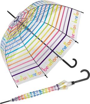 United Colors of Benetton Stockregenschirm Glockenschirm mit Automatik transparent-farbig, bedruckt mit bunten Punkten - Signature Stripes