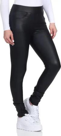 Aurela Damenmode Lederhose Kunstlederleggings für Damen leicht gefütterte Lederleggings mit Eingriff- und Gesäßtaschen, Thermofleece gefüttert