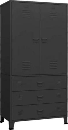 LuxusKollektion Multitool Industrial Kleiderschrank Metall Schwarz 90x50x180cm Stauraum Kleidung