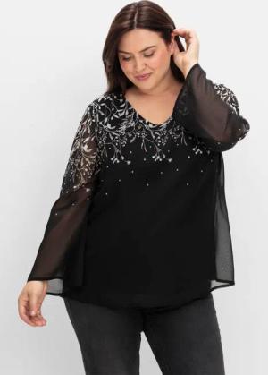 Sheego Gefütterte Chiffontunika mit Alloverprint, schwarz-weiß gemustert, Gr.42