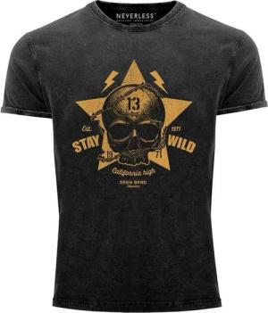 Neverless Print-Shirt Neverless® Herren T-Shirt Totenkopf Vintage Tattoo Shirt Stay Wild mit Print