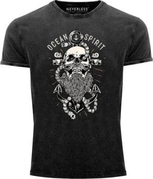 Neverless Print-Shirt Neverless® Herren T-Shirt Vintage Shirt Printshirt Skull Captain mit Print