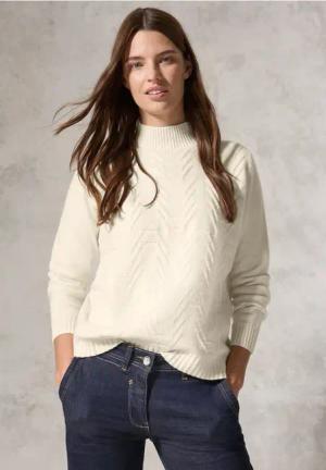 Cecil Damen Jaquard Pullover in Unifarbe in Beige, Gr: XL