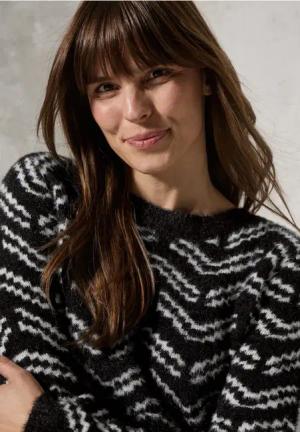 Cecil Damen Kuscheliger Jaquard Pullover in Schwarz, Gr: XXL