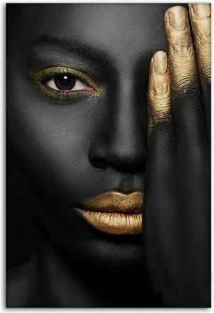 SimpleCanvas Wanddekoobjekt Golden Face II - Leinwandbild Luxuriös, Wandbild Goldenes Gesicht, Geld, Luxuriös, Modern