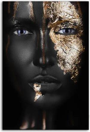 SimpleCanvas Wanddekoobjekt Golden Face I - Leinwandbild Luxuriös, Wandbild Goldenes Gesicht, Geld, Luxuriös, Modern
