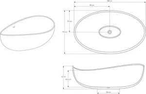 Bernstein Badewanne WAVE STONE, Freistehende Badewanne Mineralguss Grau matt - 180 x 110 cm