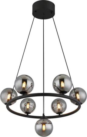 GLOBO Pendelleuchte Rauch mattschwarz Metall Kunststoff Glas H/D: ca. 120x60 cm G9 7 Brennstellen