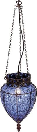 Näve Leuchten Pendelleuchte blau Glas Metall B/H/T/D: ca. 25x39x25x25 cm E27 1 Brennstellen
