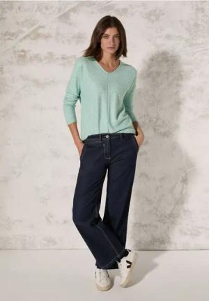 Cecil Damen Melange-Look Ottoman Shirt in Grün, Gr: XXL
