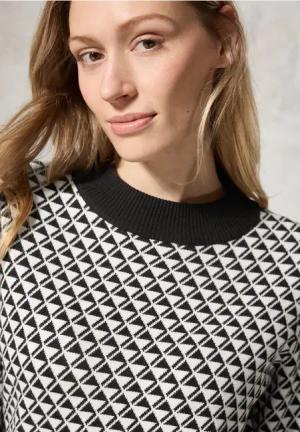 Cecil Damen Gemusterter Pullover in Schwarz, Gr: XXL