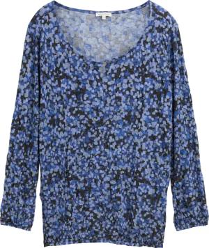 TOM TAILOR Damen Plus Size - Gemusterte Bluse mit Knopf, blau, Gemustert, Gr. 44