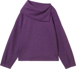TOM TAILOR Damen Sweatshirt mit asymmetrischem Kragen, lila, Meliert, Gr. XS