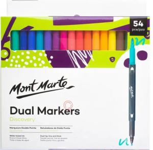 Mont Marte Marker Dual Tip Marker mit 24 / 48 / 54 Farben, Doppelspitzen für Zeichnen, Ideal auch zum Skizzieren, Kolorieren, Handlettering, Kalligrafieren