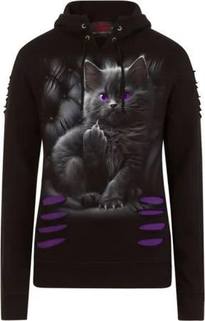 Spiral Kapuzenpullover - Cattitude - S bis XXL - für Damen - Größe XL - schwarz/lila