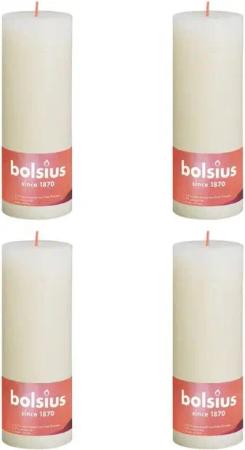 Bolsius LED-Kerze Rustikale Stumpenkerzen Shine 4 Stk. 190x68 mm Perlenweiß (4-tlg)