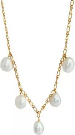 Runde Perlé Perlenkette moderne klassische Kette 5 große Süßwasserperlen, handgefertigte Halskette, 925er Silber, 18K Gold