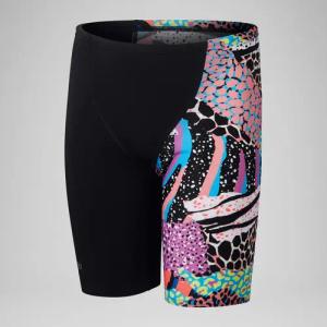 Jungen Schwimmhose mit Allover-Digitalprint und V-Schnitt Schwarz/Grün