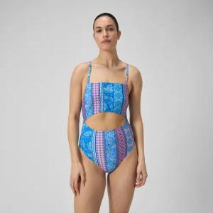 Damen Badeanzug mit Print und Cut-Out Blau/Lila