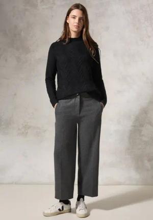 Cecil Damen Jaquard Pullover in Unifarbe in Schwarz, Gr: XS