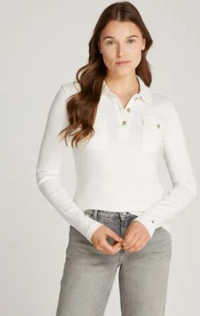 Tommy Hilfiger Poloshirt "SLIM GOLD BTN POLO LS", mit Brusttaschen, goldfarbenen Knöpfen