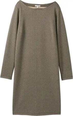 TOM TAILOR Damen Jacquard Kleid mit U-Boot-Ausschnitt, braun, Gemustert, Gr. 44