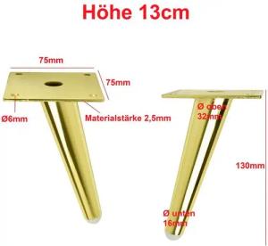 Prima-Online Möbelfuß Metallfüße schräg Schrankfuß Sofafuß H: 10-23cm Schwarz oder Gold