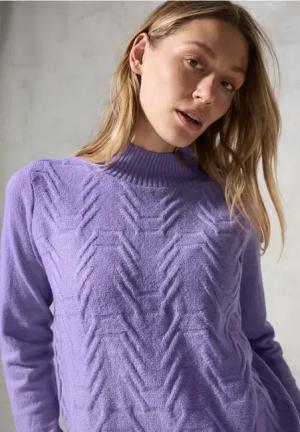 Cecil Damen Jaquard Pullover in Unifarbe in Lila, Gr: XXL