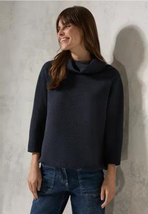Cecil Damen Shirt mit Schalkragen in Blau, Gr: L