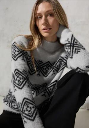 Cecil Damen Federgarn-Pullover in Grau, Gr: XL