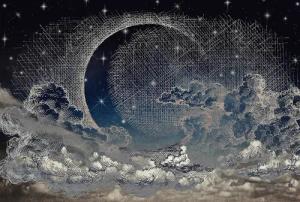 Architects Paper Fototapete "Atelier 47 Moon Sky 2", kontrastfarbene Details, Vlies, Wand, Schräge, Decke