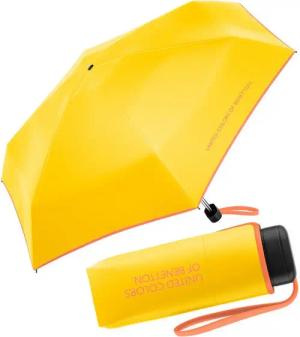 United Colors of Benetton Taschenregenschirm Ultra Mini Flat HW 2024 - cyber yellow, leuchtende Modefarben mit kontrastreichem Saum
